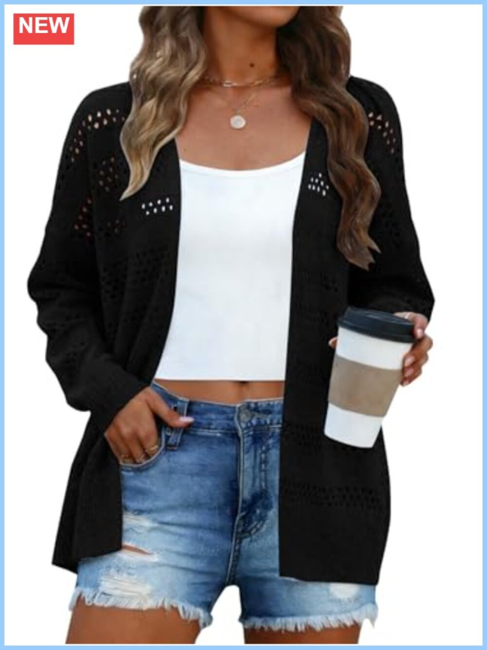 Crochet Cardigan Lightweight Long Sleeve Open Front Kimono Sweater